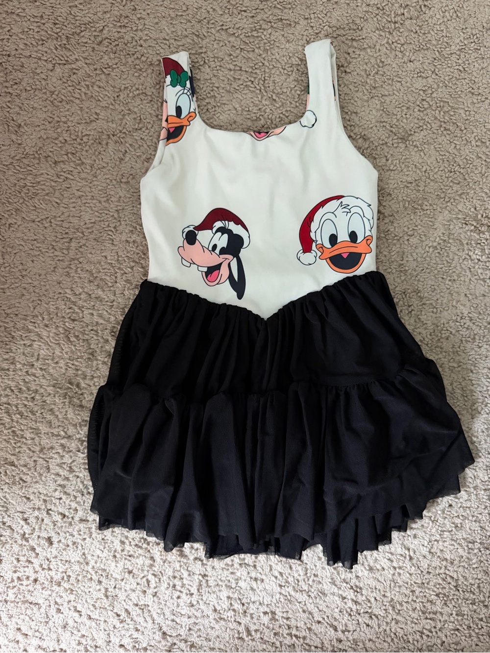 Girls Holiday Character Tiered Dress in White and Black